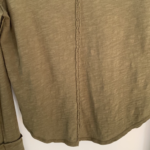 We The Free Split Neck Long Sleeve Cotton Top Olive Green Boho Relaxed Fit - Picture 9 of 10